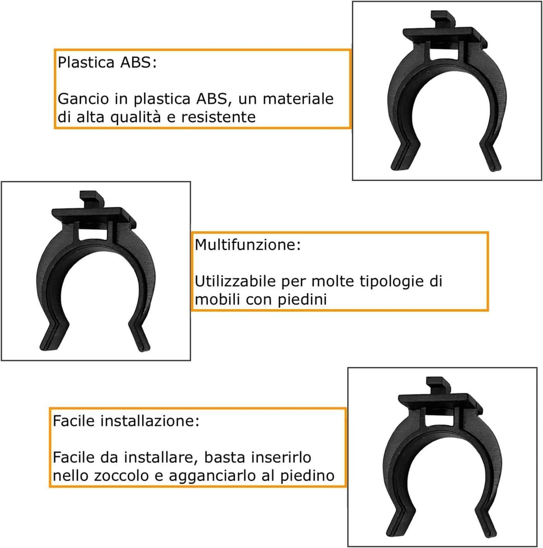 Universalhaken für Küchensockel - Haken für Sockelleisten Küche (ABS, 8 Stück) Acrylnitril-Butadien-