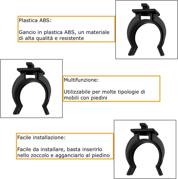 Universalhaken für Küchensockel - Haken für Sockelleisten Küche (ABS, 8 Stück) Acrylnitril-Butadien-