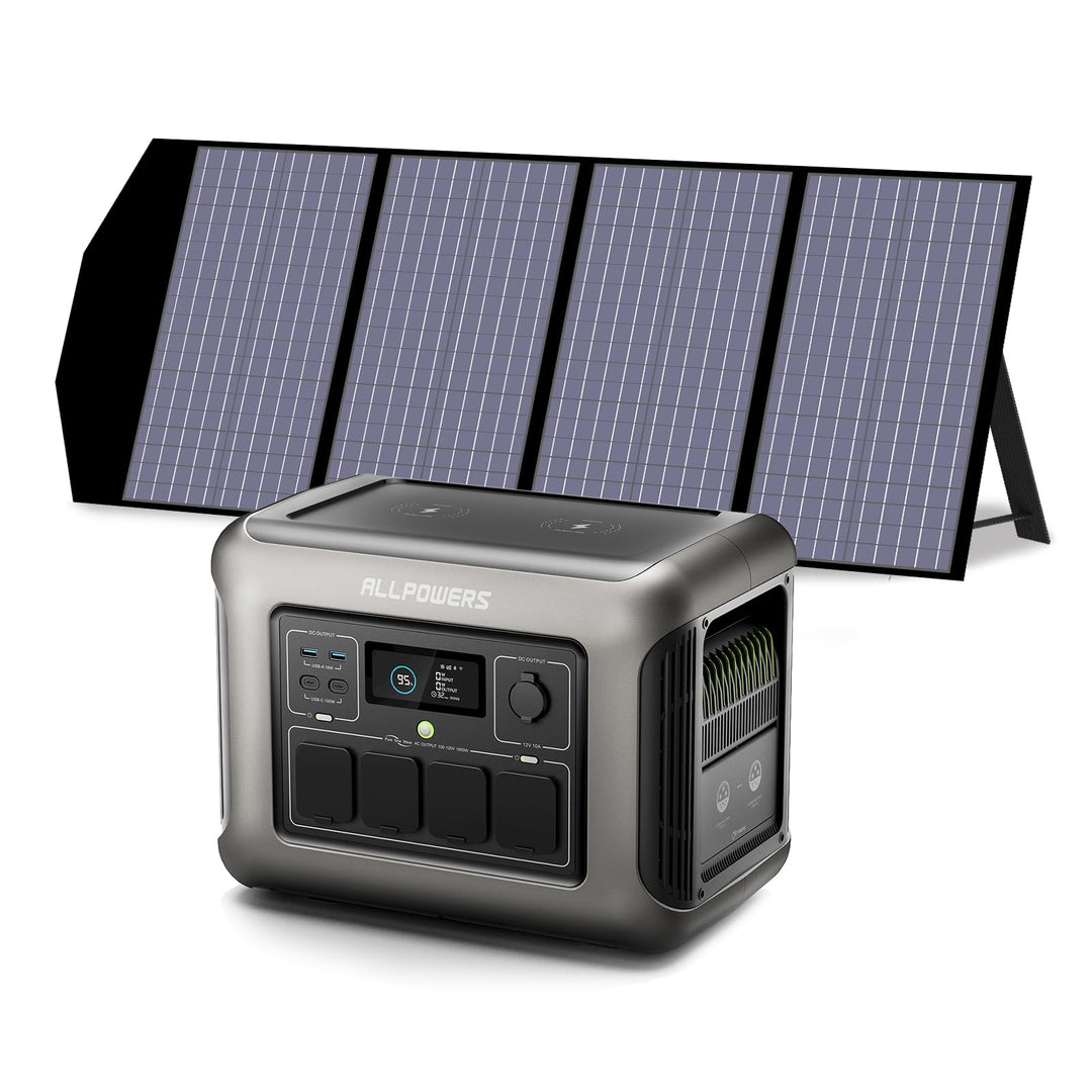 ALLPOWERS R1500 Tragbare Powerstation mit 140W Solarpanel, 1152Wh LiFePO4 Batterie mit 1800W AC Ausg