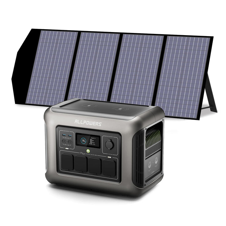 ALLPOWERS R1500 Tragbare Powerstation mit 140W Solarpanel, 1152Wh LiFePO4 Batterie mit 1800W AC Ausg