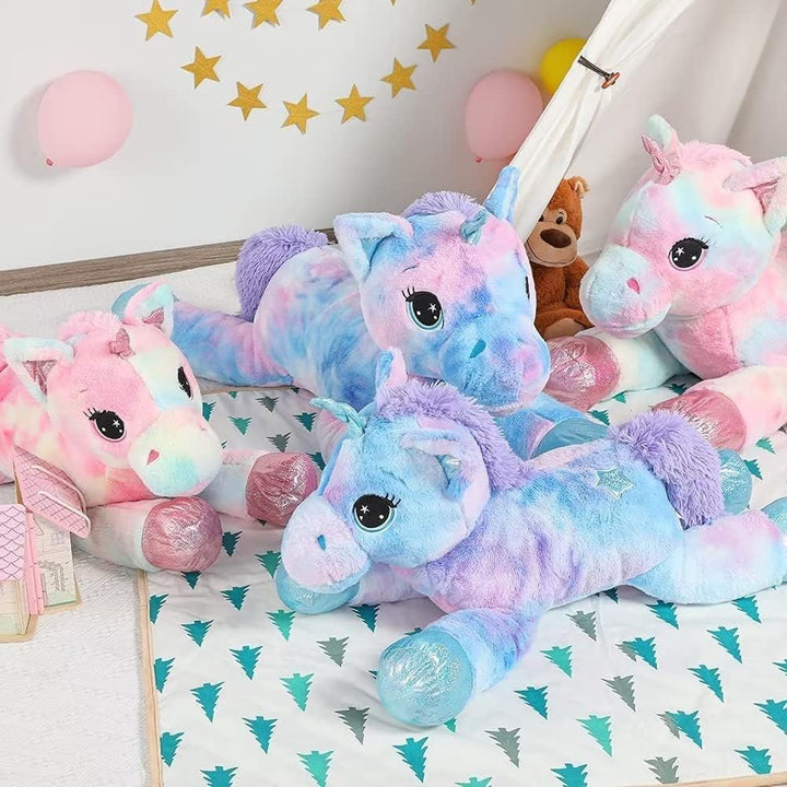 MorisMos Grosses Einhorn Plüschtier Lilac Riesiges Gefülltes Einhorn Tie-Dye Plüschtier Plüschkissen