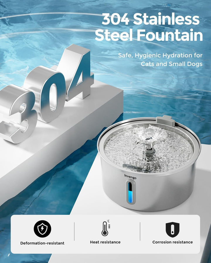 Katzenbrunnen Edelstahl, 3.2L Ultra-Leiser Trinkbrunnen für Katze mit Wasserstandsanzeige und 5-Fach