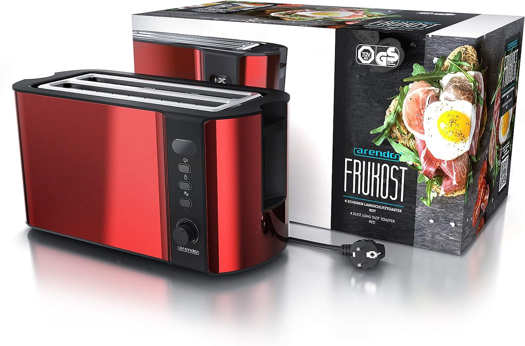 Arendo - Edelstahl Toaster Langschlitz 4 Scheiben - Defrost Funktion - wärmeisolierendes Gehäuse - m