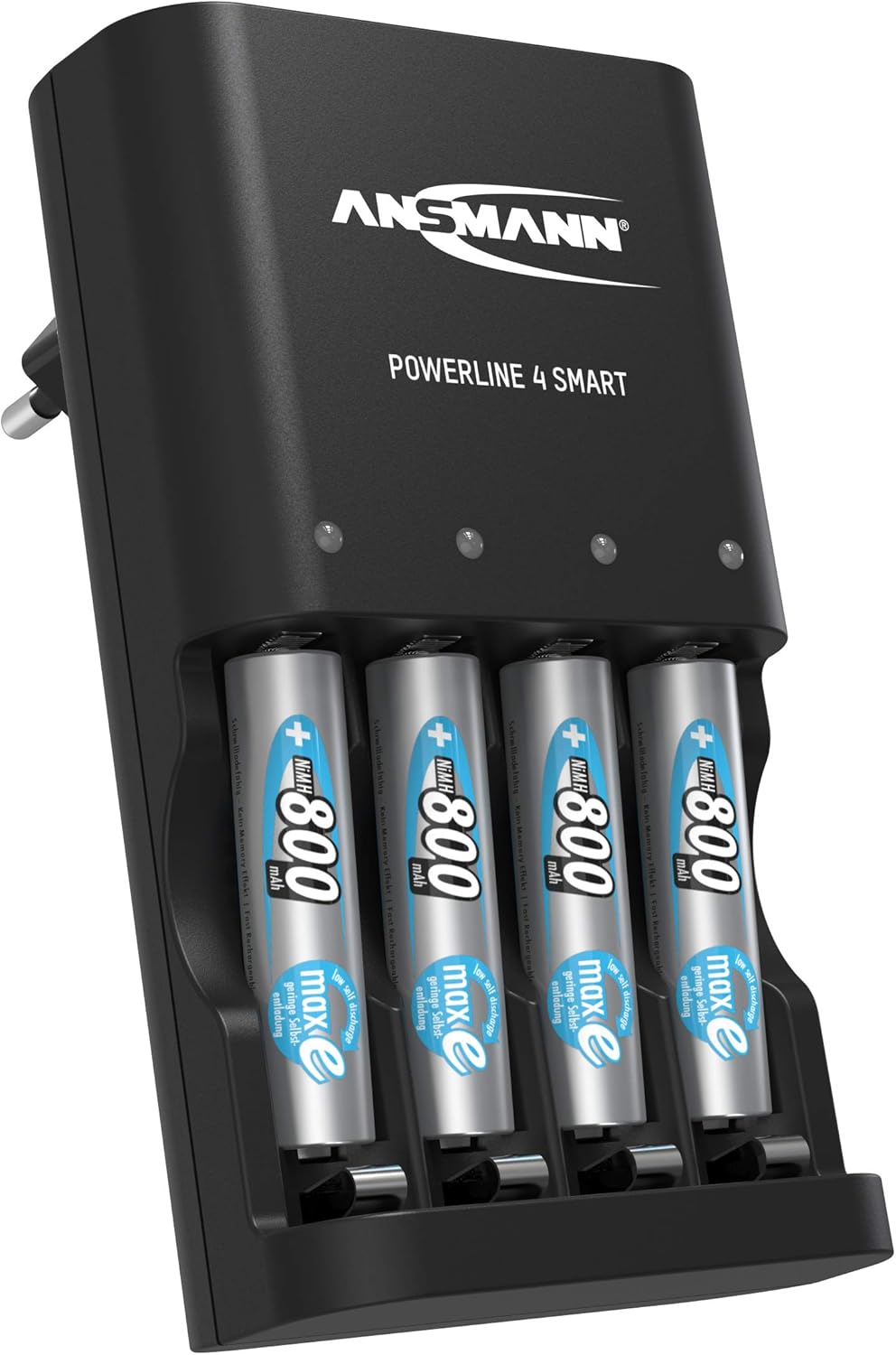 ANSMANN Akkuladegerät mit Repair Modus inkl. 4x 800 mAh NiMH AAA Akkus – Automatik Ladegerät für 4x