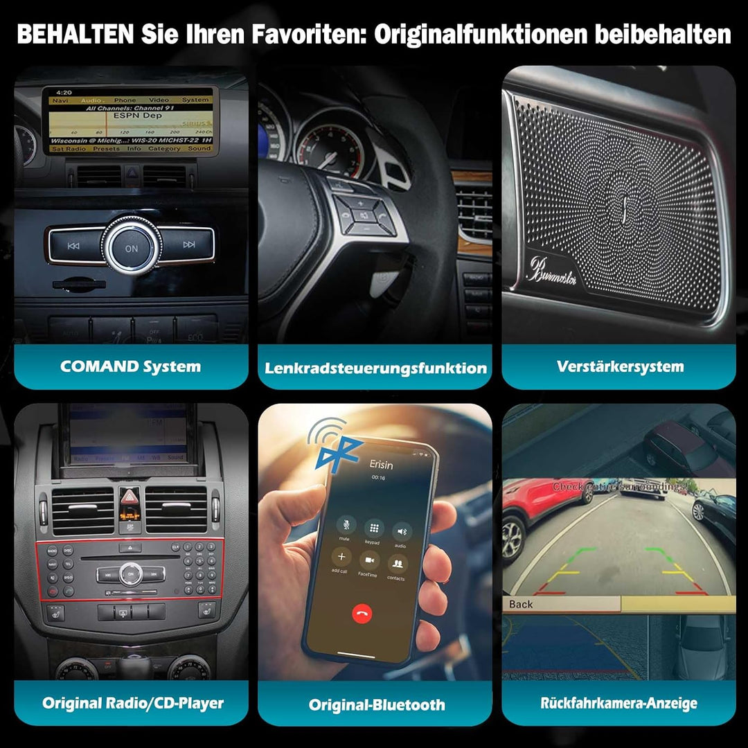 Erisin 8GB+128GB Android 12 Autoradio 1din mit GPS Navigation für Mercedes Benz C-Klasse W204 S204 N