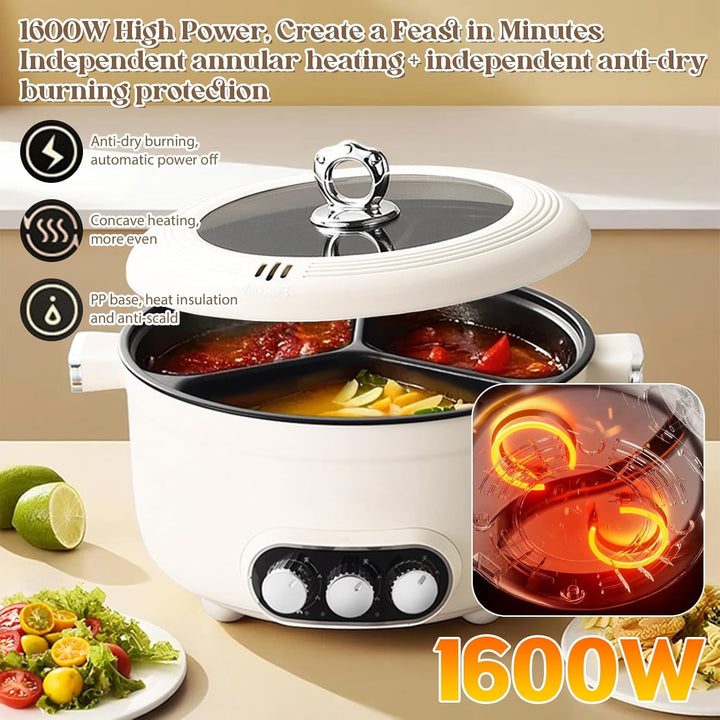 Hot Pot Elektrisch, 5.3L Elektrischer Kochtopf, 1000W Multifunktionale Bratpfanne Antihaft-Suppentop