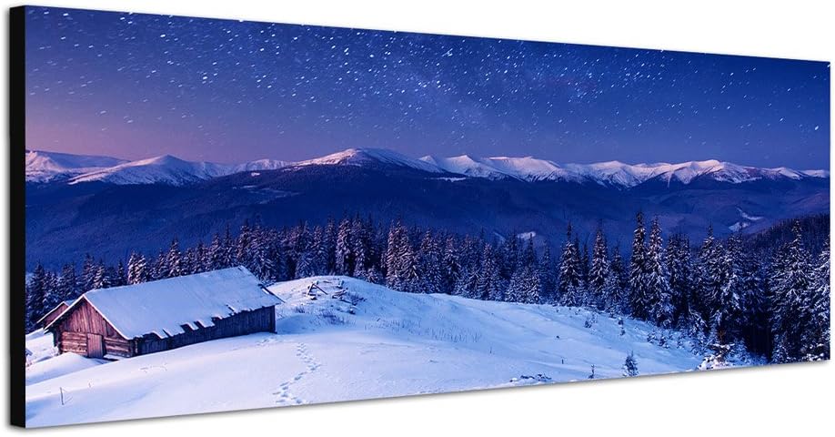 Paul Sinus Art Panoramabild auf Leinwand und Keilrahmen 150x50cm Ukraine Wald Berge Schnee Hütte Mil