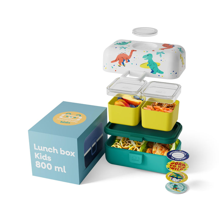 MONBENTO - Lunchbox Kinder MB Tresor blau Dino - Brotdose Kinder mit 3 Fächern - Ideal für Mittagess