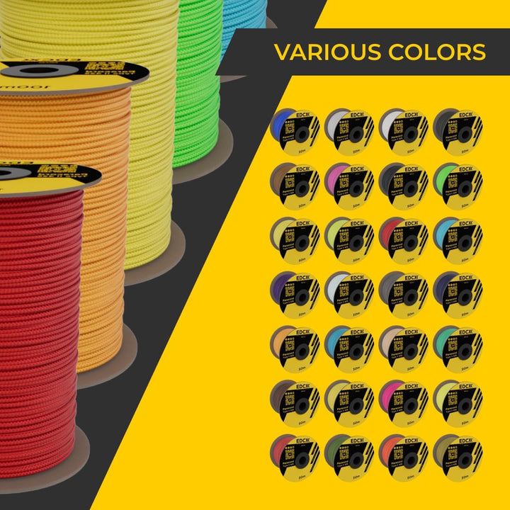 EdcX 3mm Nylon Paracord 425 (15, 30, 50 und 100m) - Typ II, 100% Nylonseil, 3 Litzen Seil, 3mm Nylon