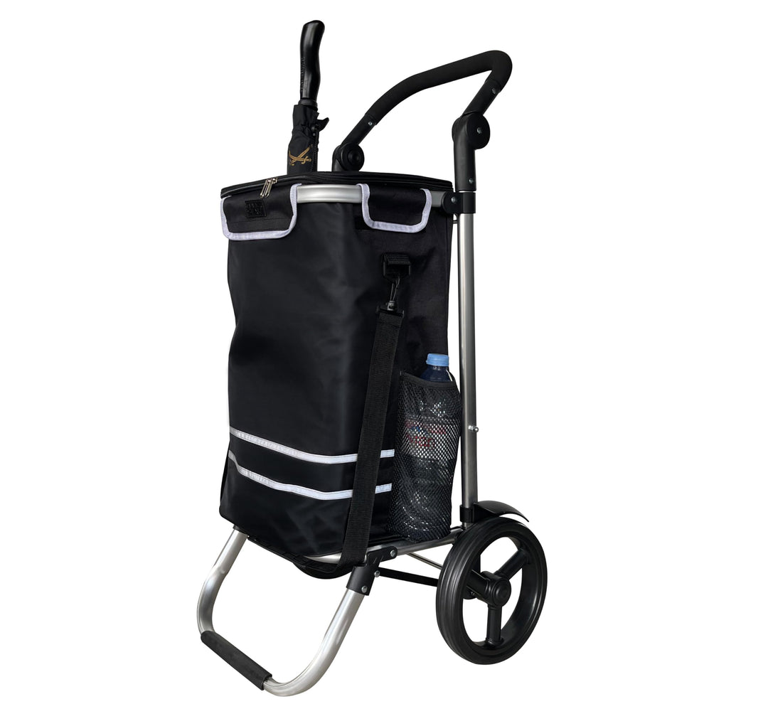 Faltbarer Aluminium Einkaufstrolley 57L (48L + 9L Kühlfach) Schwarz, 30kg Traglast, 35x45x98cm, Eva