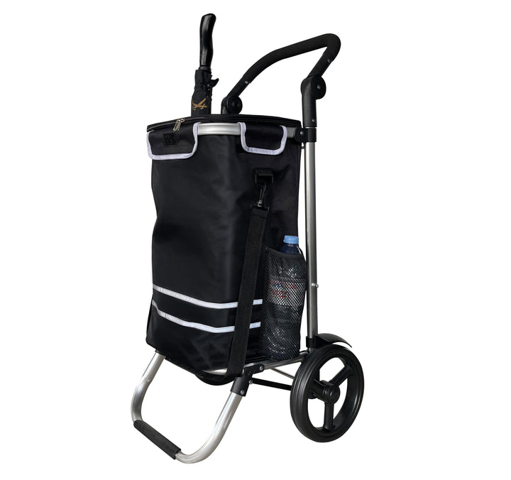 Faltbarer Aluminium Einkaufstrolley 57L (48L + 9L Kühlfach) Schwarz, 30kg Traglast, 35x45x98cm, Eva