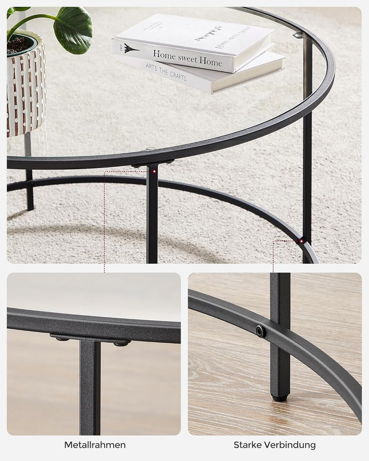 VASAGLE Runder Couchtisch, Ø 84 cm, Wohnzimmertisch mit Stahlgestell, Salontisch, Beistelltisch, sch