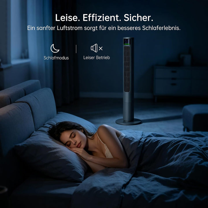 PHILODECO Turmventilator 115 cm Grau, leiser Standventilator mit Fernbedienung leise, 10 m Reichweit