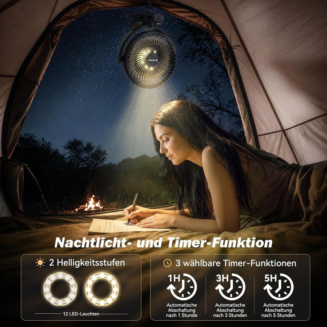 10000mAh Clip-On Ventilator mit Fernbedienung,3 Geschwindigkeiten USB Ventilator Akku mit Timer&LED-