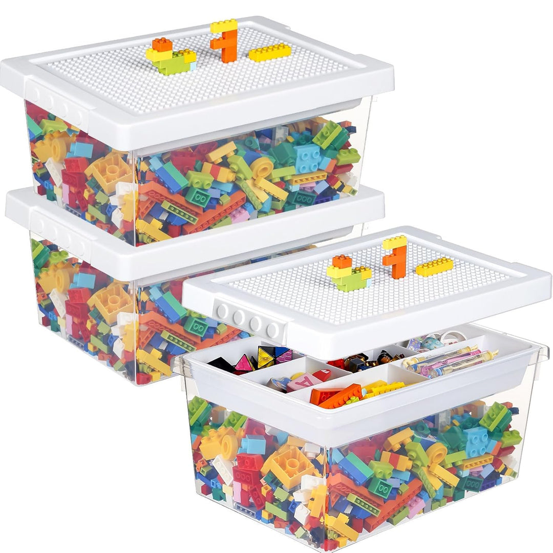 Greentainer Aufbewahrungsbox Spielzeug mit Deckel & AbnehmbaresTablett,3er Spielzeug Box aus PP,Aufb