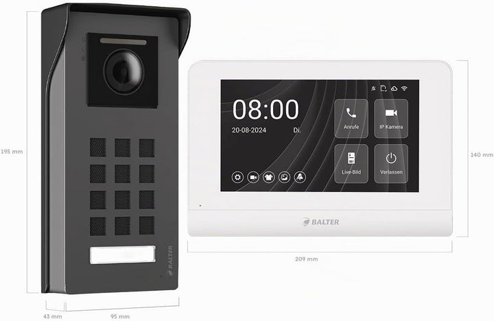 Nonic Balter ENTRI M Aufputz Video Türsprechanlage mit 7 Zoll WLAN Touchscreen HD Monitor, 2-Draht T