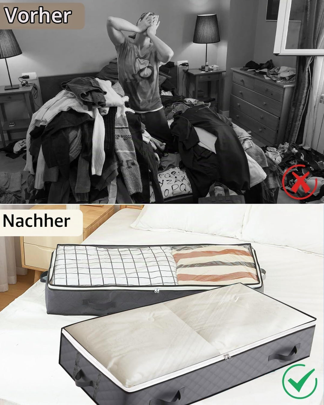 4 Stück Unterbett Aufbewahrungsbox mit Deckel 90L Unterbettkommode Kleidung Aufbewahrungstasche,4 Ha