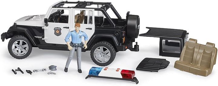 bruder 02526 - Jeep Wrangler Unlimited Rubicon Polizei Fahrzeug mit Polizist & Ausstattung, Light &