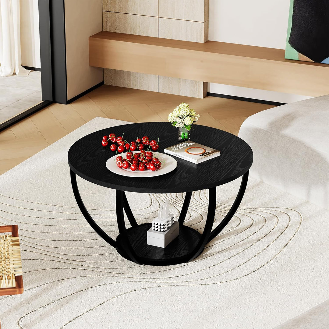 HOMERECOMMEND Round Coffee Table,Couchtisch Rund,2-Tier-Kreis couchtisch mit stauraum,Wohnzimmertisc