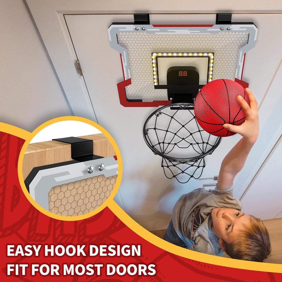 HYES Mini Basketballkorb für Kinder, Basketballkorb Set für Zimmer Basketball Set Mit LED-Licht, 3 B