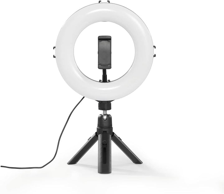 Hama LED Ringlicht mit Stativ Handy (8“ Ringleuchte, 21 cm Durchmesser, Tisch Stativ für die Kamera,