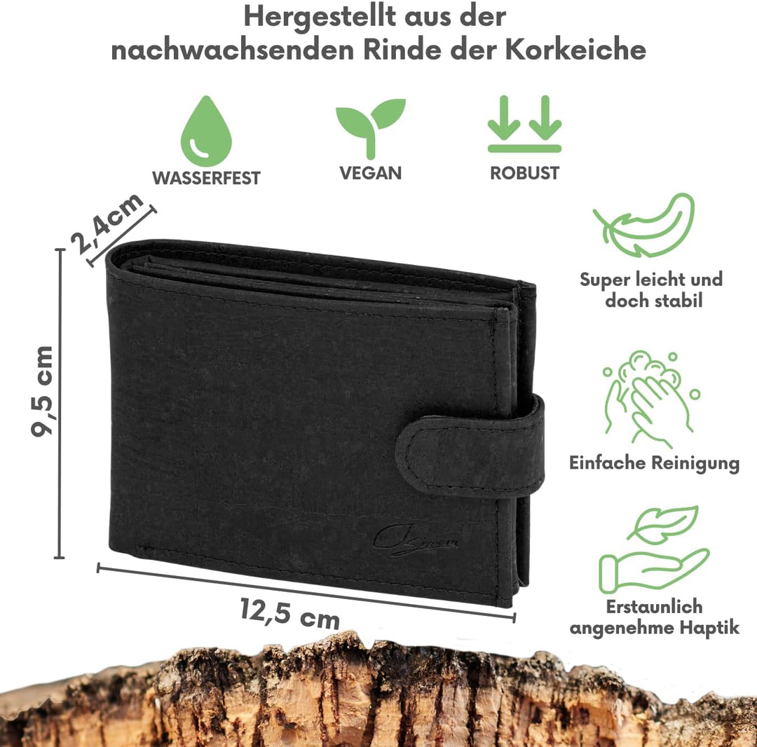 Simaru Kork Geldbeutel, Unisex Geldbörse mit RFID-Schutz, Portemonnaie für 11+Cards, Scheine &amp; Münze