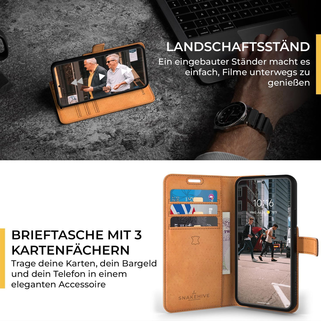 Snakehive Galaxy S22 Plus 5G Hülle Leder | Stylische Handyhülle mit Kartenhalter & Standfuss | Handy