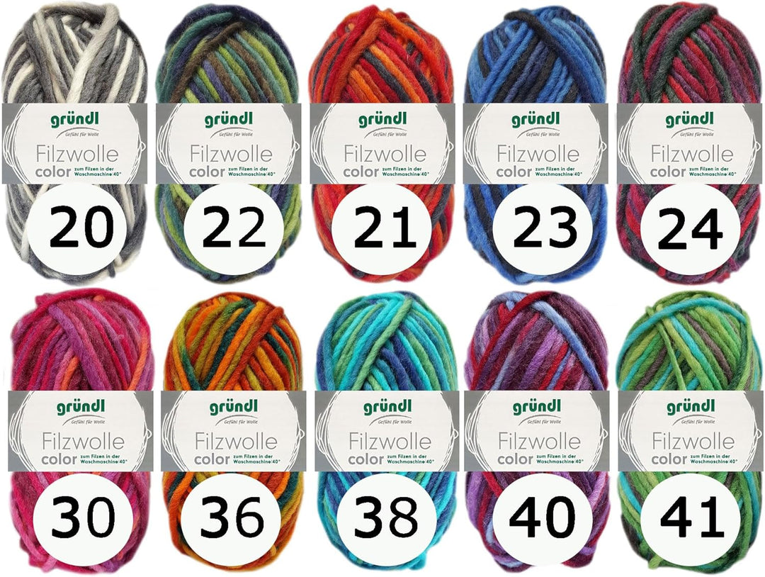 HDK-VERSAND 10x50 Gramm Gründl Wolle Filzwolle Color mit Farbauswahl inkl. Anleitung für Topflappen