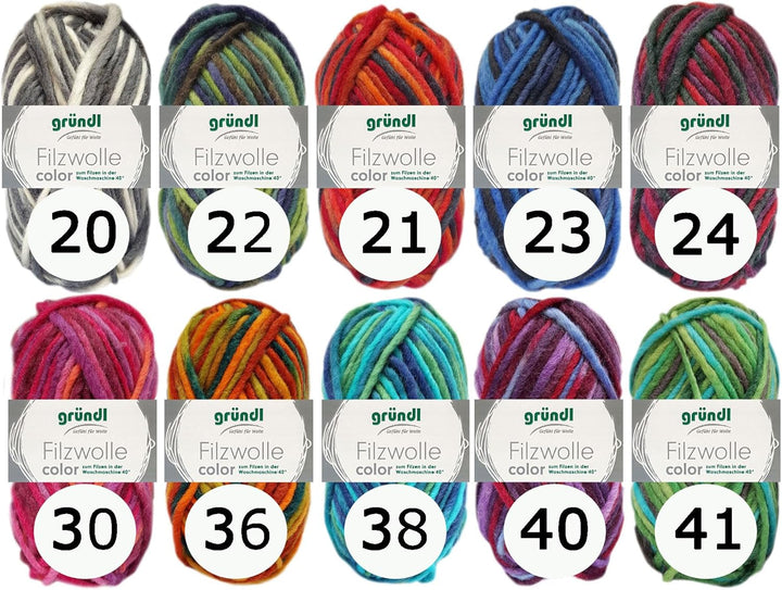 HDK-VERSAND 10x50 Gramm Gründl Wolle Filzwolle Color mit Farbauswahl inkl. Anleitung für Topflappen