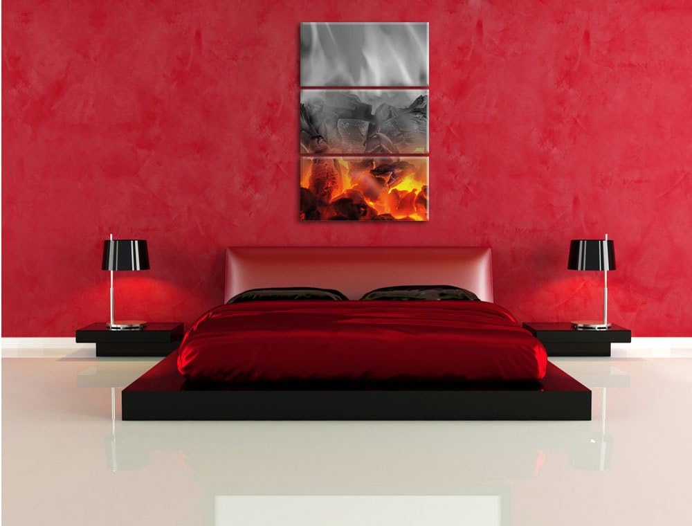 Pixxprint brennende Holzkohle in Kamin als Leinwandbild/Grösse: 3 Teilig (120x80 cm) cm/Wandbild/Kun