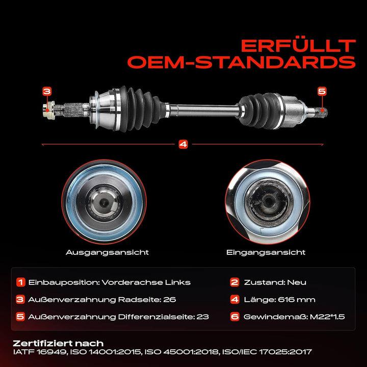 Frankberg Antriebswelle Vorne Links Kompatibel mit M-i-n-i R50 R53 Coo per One M-i-n-i Cabriolet R52