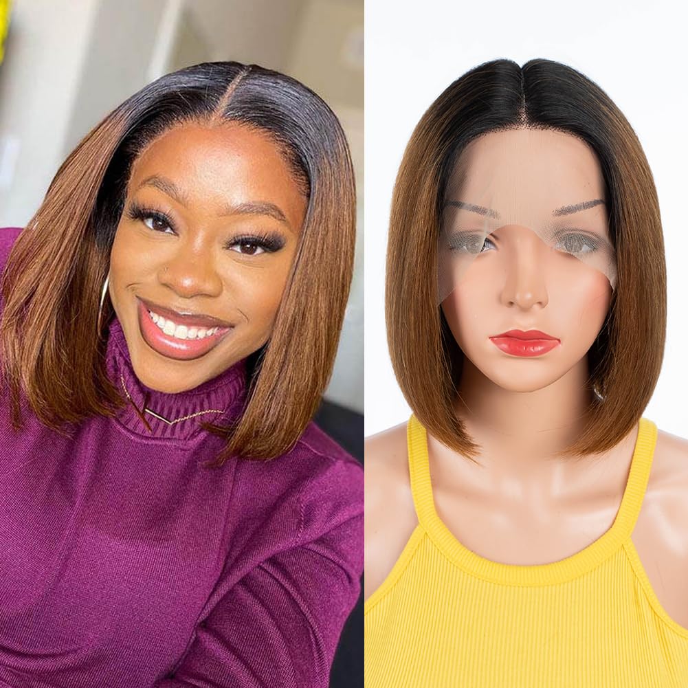 DÉBUT Glatte Bob Perücke, Echthaar, T-Teil, Spitzenfront, Bob-Perücke, vorgezupft, mit Babyhaar, 150