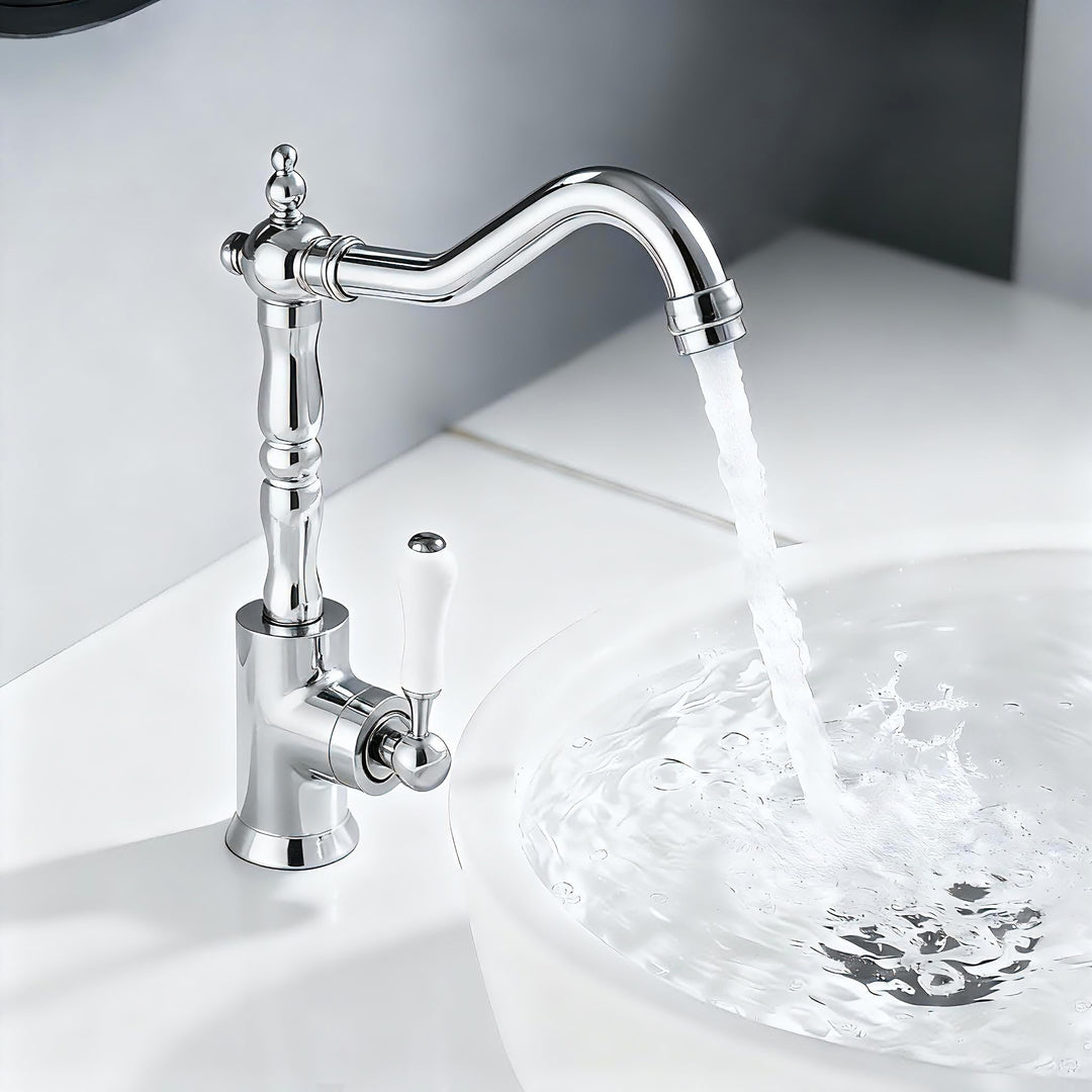 Wasserhahn Küche Retro, Küchenarmatur 360° Drehbar, Mischbatterie mit Einhebelmischer für Bad/Küche,