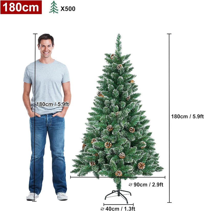 LARS360 180cm Künstlicher Weihnachtsbaum, Christbaum Tannenbaum Grüne PVC mit Schnee-Effekt, Christb