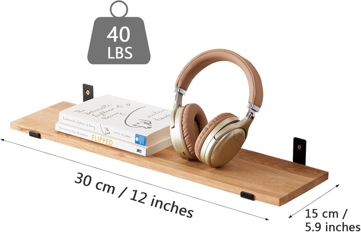 TREOAKWIS Schweberegal Eiche Massiv, Wandregal Holz Regale Wandboard für Badezimmer, Schlafzimmer, W
