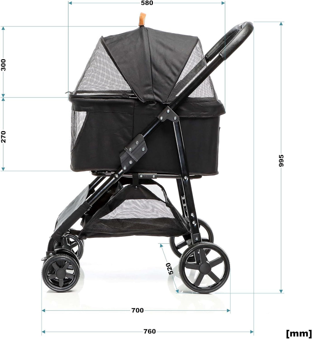 Fudajo 2in1 Hundewagen Faltbarer Hundebuggy in Schwarz Haustierwagen mit Abnehmbarer Transporttasche