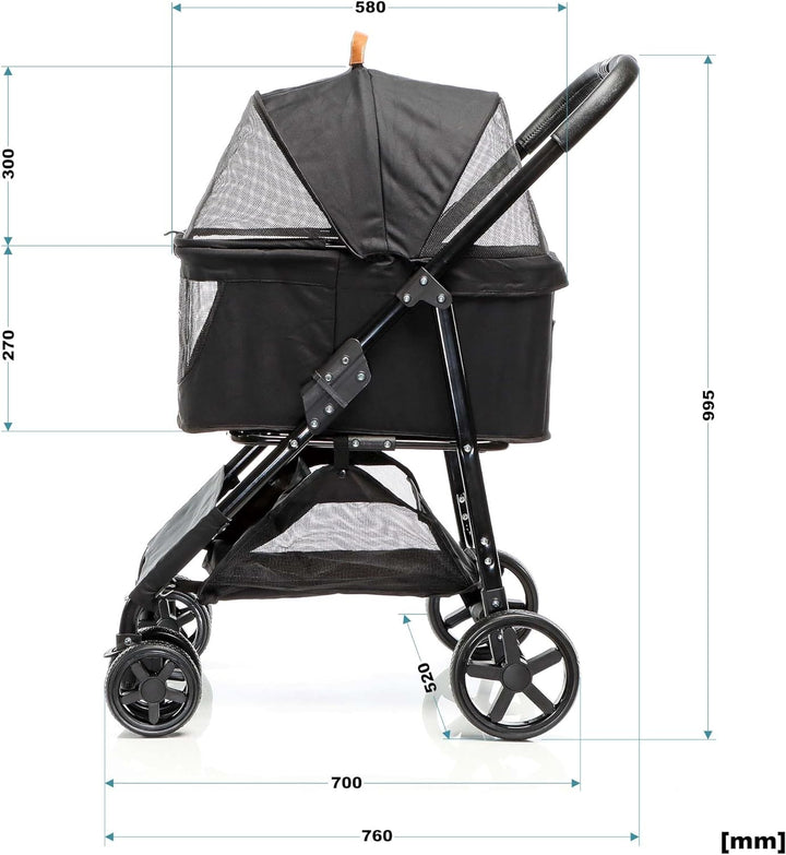 Fudajo 2in1 Hundewagen Faltbarer Hundebuggy in Schwarz Haustierwagen mit Abnehmbarer Transporttasche