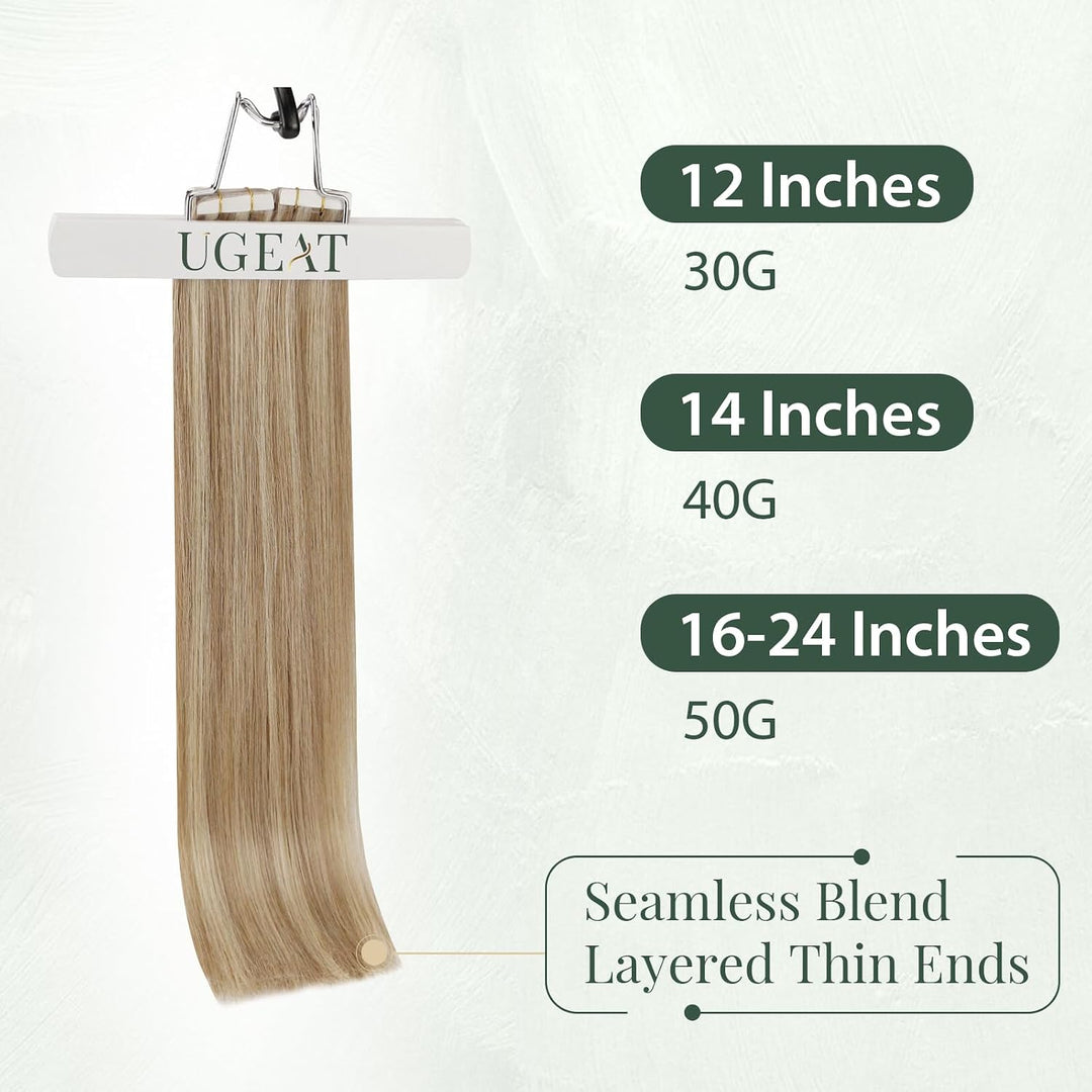 Ugeat Extensions Tape in Echthaar Highlight Tape in Extensions Echthaar Braun mit Bleichblond Extens