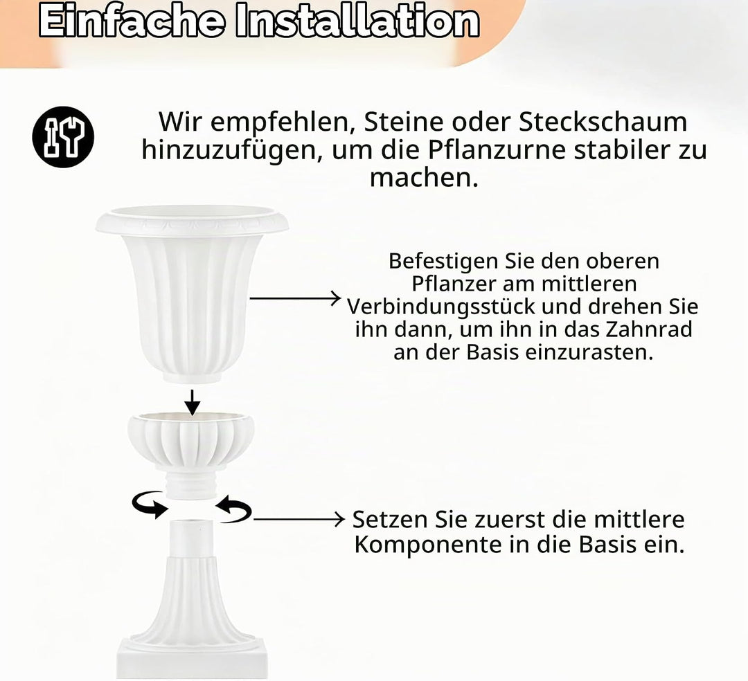 NUPTIO 2 Stück Blumenschale Pflanzschale Blumenkübel, Dekorative Urne aus Kunststoff mit Einer Höhe