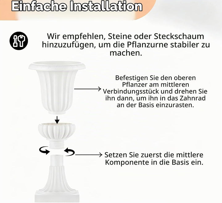 NUPTIO 2 Stück Blumenschale Pflanzschale Blumenkübel, Dekorative Urne aus Kunststoff mit Einer Höhe