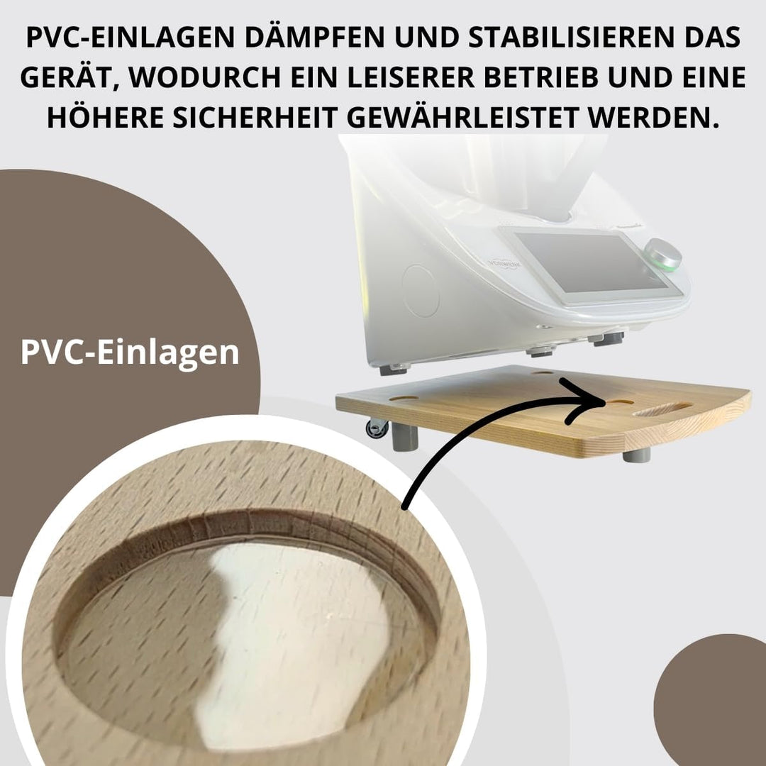 STAFECO® Gleitbrett für Thermomix Holz 100% TM6 TM5 Zubehör Rollbrett Slider müheloses Verschieben &