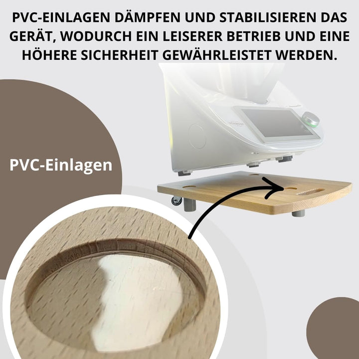 STAFECO® Gleitbrett für Thermomix Holz 100% TM6 TM5 Zubehör Rollbrett Slider müheloses Verschieben &