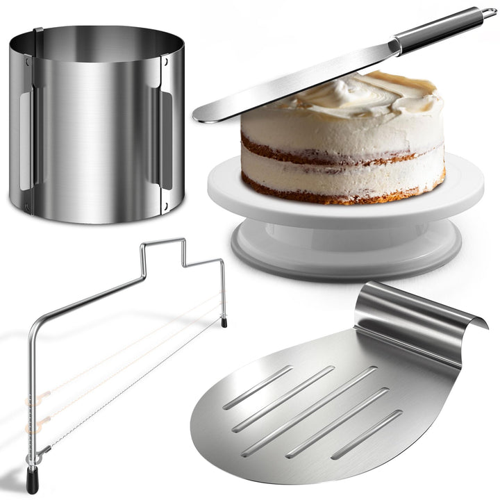 4smile 5 Teile Torten-Zubehör Set mit Tortenring verstellbar hoch 15 cm + Tortenschneider, Tortenheb