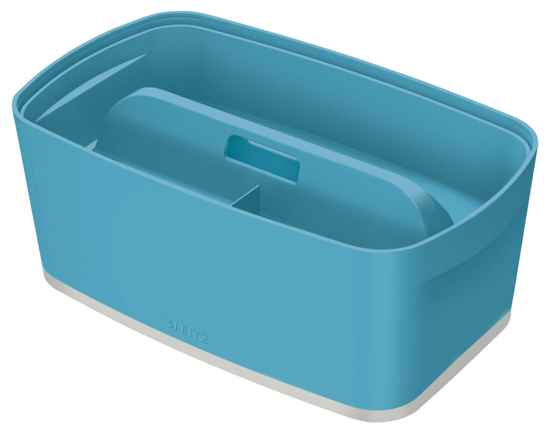 Leitz MyBox kleine Aufbewahrungsbox mit Deckel und Aufbewahrungsschale mit Griff, Sanftes Blau, Cosy