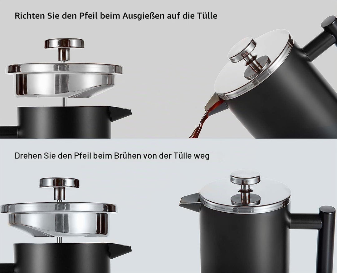 MaxMiuly French Press Thermo mit Warmhalte-Funktion,Kaffeebereiter aus doppelwandigem Edelstahl 0,65