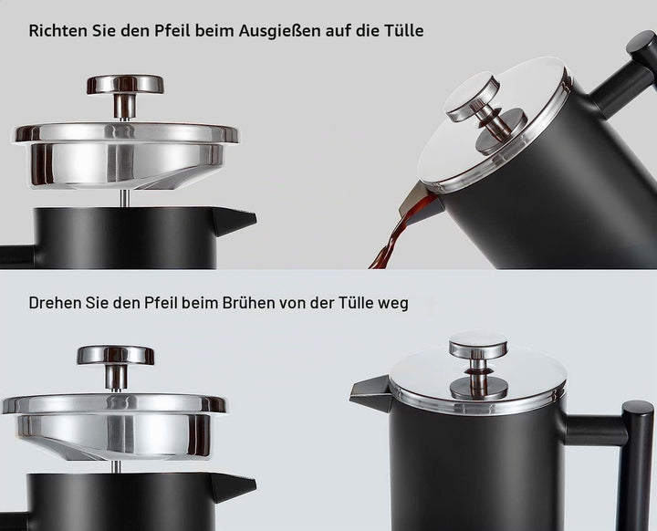 MaxMiuly French Press Thermo mit Warmhalte-Funktion,Kaffeebereiter aus doppelwandigem Edelstahl 0,65