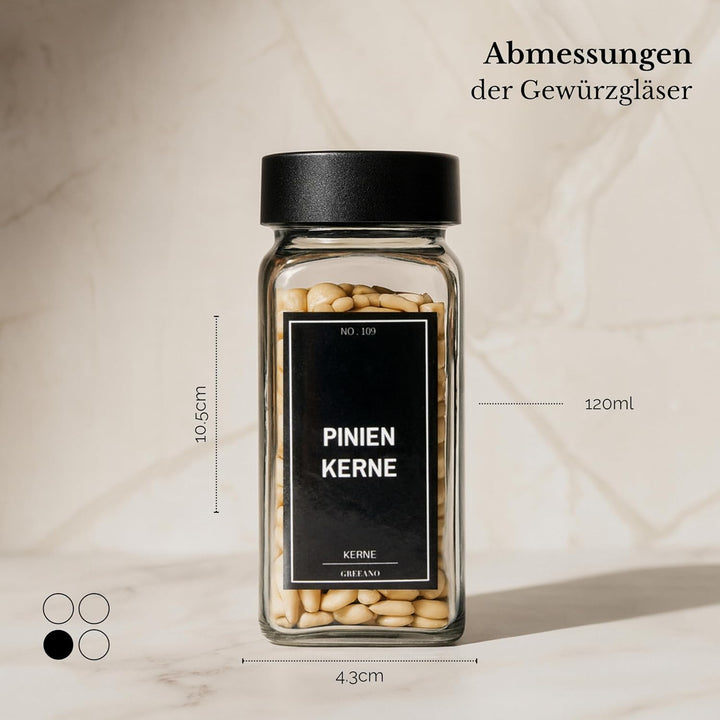 Greeano Gewürzgläser Set [24 x 120ml] mit 300 Gewürzetiketten [DE] - Gewürzgläser eckig mit Streuein