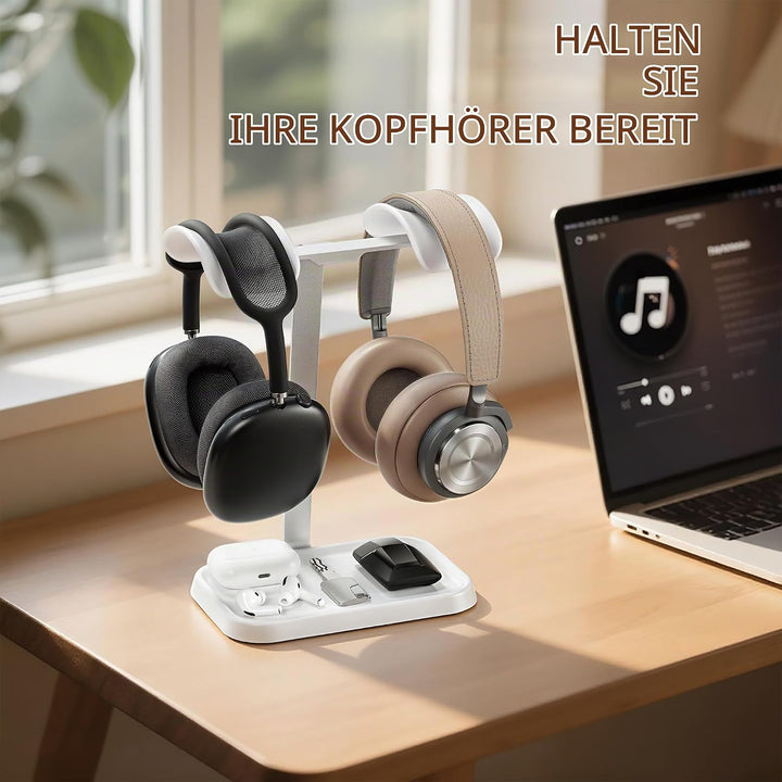 Doppel Kopfhörer Ständer, Stabiler Doppel Headset Halterung mit Ablagefach, Schwere Basis Gaming Kop