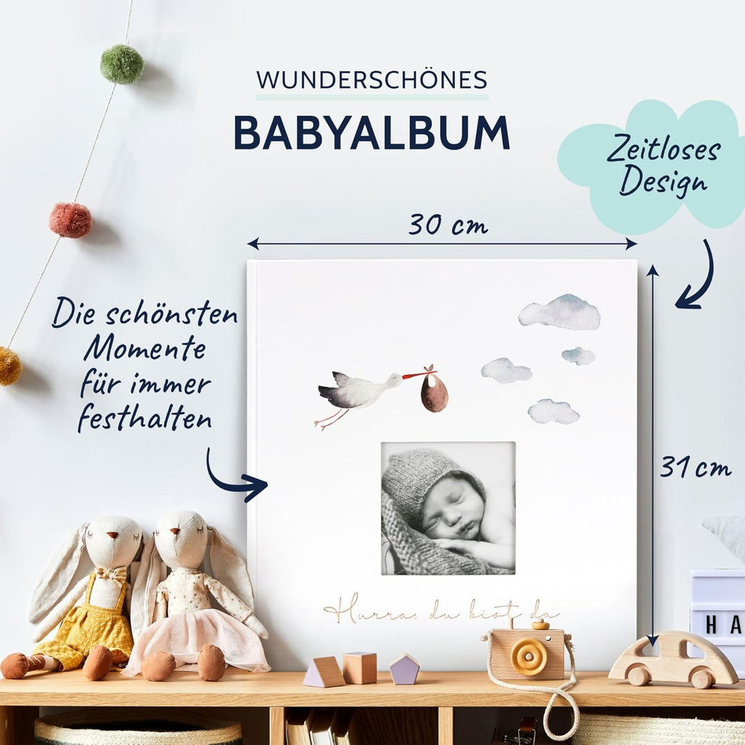 goldbuch 15 474 Babyalbum Hurra - Du bist da!, Babybuch 30 x 31 x 4 cm, Foto Album, 58 weisse Blanko