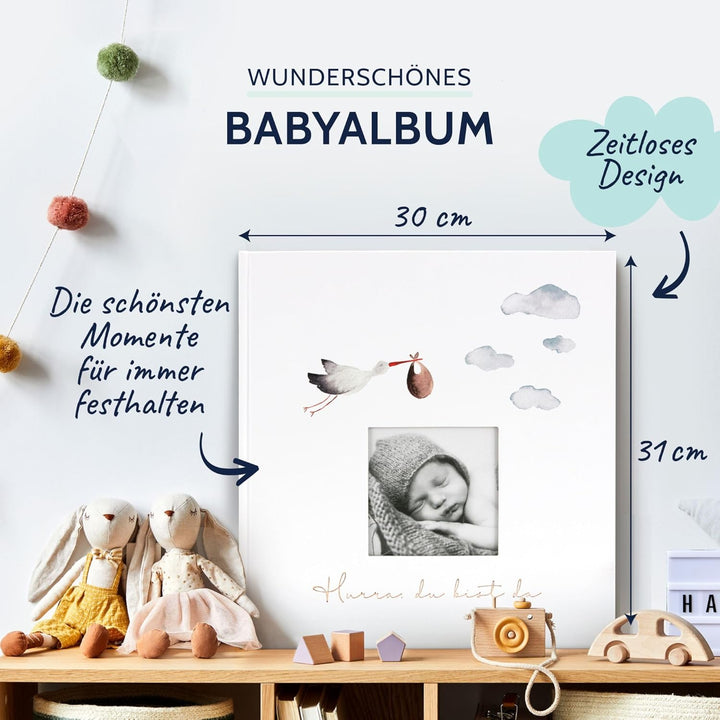 goldbuch 15 474 Babyalbum Hurra - Du bist da!, Babybuch 30 x 31 x 4 cm, Foto Album, 58 weisse Blanko